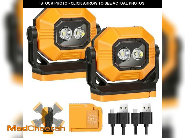 Lot 74-13624223 - Easymaxx LED Rechargeable Work Light, 2Pack 1500LM Portable COB Magnetic Lights with 3 Modes &amp; 3...
