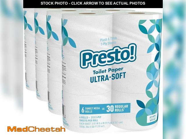 Lot 74-14581706 - Brand - Presto! 2-Ply Ultra-Soft Toilet Paper, Septic-Safe, 24 Family Mega Rolls = 120 Regular Rolls...