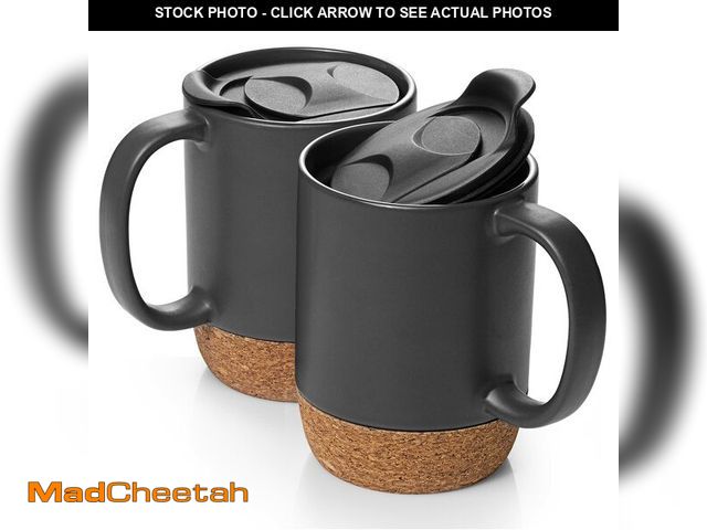 Lot 74-12971426 - DOWAN Coffee Mugs, 15 oz Mug Set of 2, Large Ceramic Coffee Mug with Cork Bottom and Spill Proof Lid...