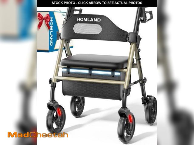 Lot 74-12399837 - HOMLAND Foldable Rollator Walkers with Seat for Seniors, 8'' Big Wheels, 350 lb. Weight Capacity, Ad...