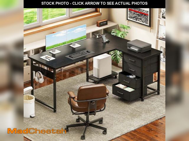 Lot 74-12550672 - Casacomoda L Shaped Computer Desk with Charging Station, 53 inch PC Table Study Desk 4 Tier Drawers,...