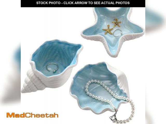 Lot 74-12332482 - Teenyyou 3 Pcs Ceramic Conch Shell Jewelry Dish Tray Ear Ring Holder Jewelry Plate Key Bowl for Room...
