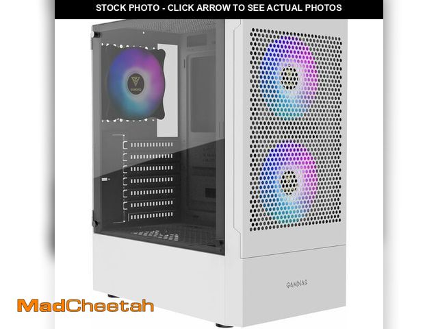 Lot 74-13696616 - (MISSING HARDWARE) GAMDIAS White RGB Gaming ATX Mid Tower Computer PC Case with Side Tempered Glass ...