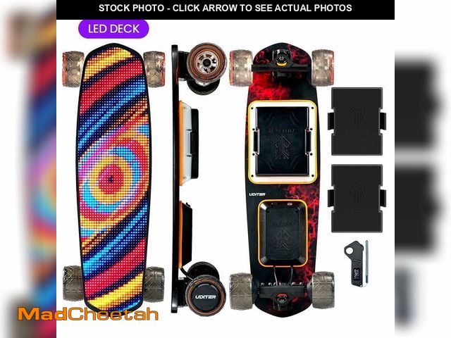 Lot 74-14608055 - Uditer Pixel Mini Electric Skateboard with Remote, Full-Deck LED Display, 18 MPH Top Speed, 13-26 Mi...