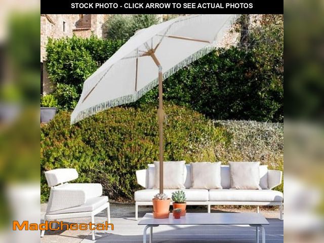 Lot 74-12358744 - Autlaycil 7.5 Ft Fringe Patio Umbrella  Outdoor Table Tassels Umbrella with Push Button Tilt and Cra...