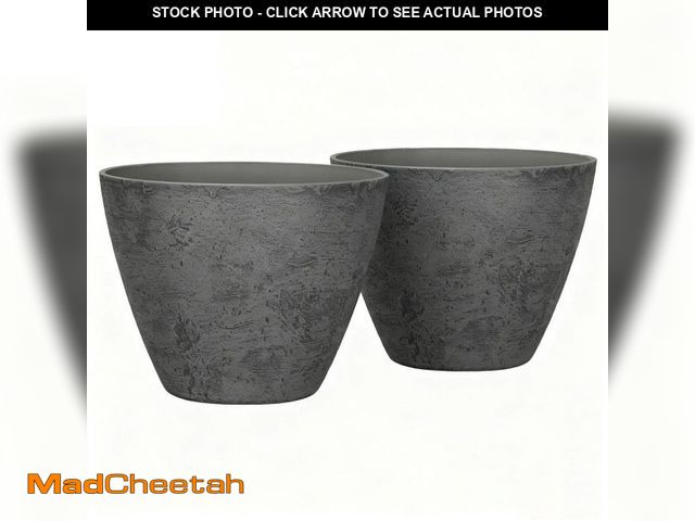 Lot 74-14242427 - Lark &amp; Vine Charcoal Resin Recycled Materials Round Planter Set with Drainage Holes (12 in. L x ...