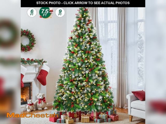 Lot 74-12836204 - Firstness 7.5ft Pre-Lit Artificial Christmas Tree,Green Xmas Tree with 1400 Branch Tips 600 LED Ligh...
