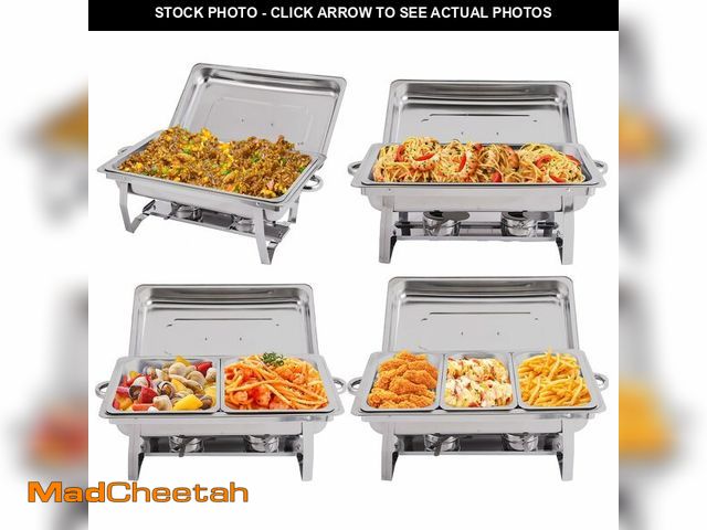 Lot 74-13803223 - 4 Pack 8QT Chafing Dish Buffet Set with 2 Full Size, 2 Half Size, 3 1/3 Size Food Pans, Stainless St...