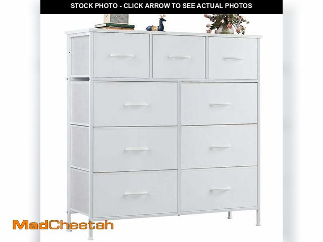 Lot 74-14288282 - edx Fabric Storage Dresser with 9 Drawers, Steel Frame and Wooden Top for Bedroom, Closet and Entryw...
