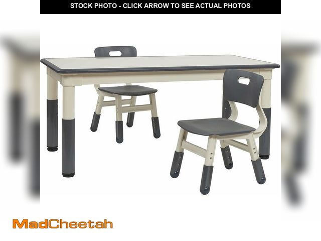 Lot 74-13419424 - ECR4Kids Dry-Erase Rectangular Activity Table with 2 Chairs, Adjustable, Kids Furniture, Grey, 3-Pie...