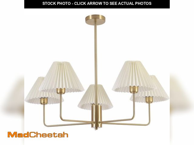 Lot 74-13583263 - KCO Lighting 5-Lights White Pleated Fabric Pendant Light Mid Century Modern Brushed Gold Sputnik Cha...