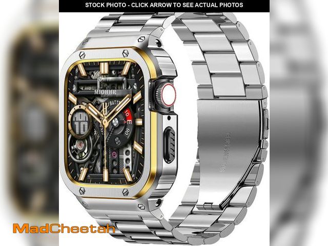 Lot 74-12050857 - MioHHR Stainless Steel Band and Case Compatible with Apple Watch Band 42mm, Men Metal Protective Bum...