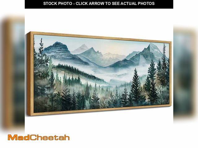 Lot 74-12799893 - SHENIFY Landscape Mountain Range Wall Art 20x40in Natural Framed Set Watercolor Foggy Pine Tree Fore...