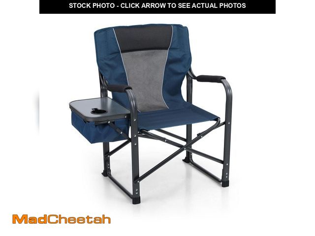 Lot 74-12672119 - PHI VILLA Oversized Luxury Dark Blue Camping Director Chair With Side Table and Cooler Bag - UNUSED