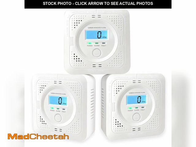 Lot 74-12697389 - 3 Pack Carbon Monoxide Detector LCD Screen Real-Time Concentration Battery Fault LED 60-Second Self-...