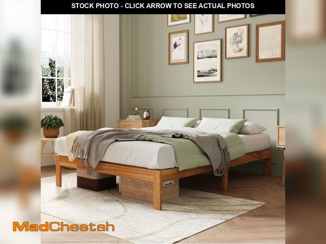 Lot 74-12161425 - Novilla 12 Inch Wooden Queen Bed Frame, Classic Solid Wood Platform Bed Frame Queen Size, Sturdy Woo...