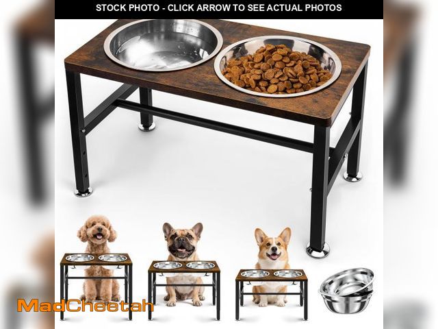 Lot 74-11554418 - NomNest Elevated Dog Bowls, 3 Height Adjustable Raised Dog Water Food Bowl Wooden Metal Stand, 42OZ-...