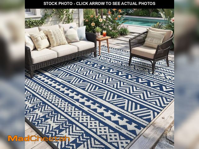 Lot 74-14270236 - MontVoo-Outdoor Rug Carpet Waterproof 5x8 ft Reversible Patio Rug RV Camping Rug-Plastic Straw Rug O...