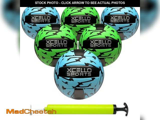 Lot 74-13662323 - Xcello Sports Volleyball 6 Pack with pump ASST-5 (Green/Blue Lightning) - UNUSED