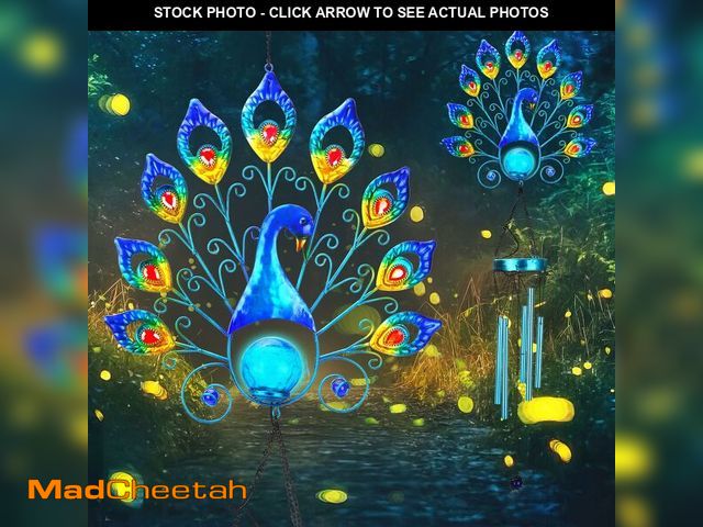 Lot 74-14338019 - Outdoor Solar Wind Chimes, Metal Large Peacock Wind Chimes LED Lights Cracked Glass Ball Wtaerproof ...