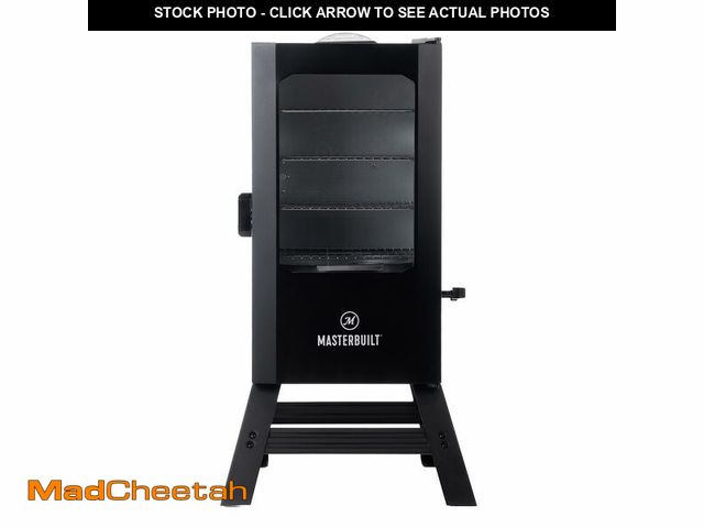 Lot 74-13791304 - MasterbuiltÃ 30-inch Digital Electric Vertical BBQ Smoker with Leg Kit, Side Wood Chip Loader and 7...