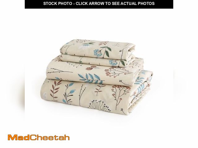 Lot 74-12437927 - JSD Beige Boho Floral Cotton Sheet Set Full Size, 300 TC Printed Sateen Bed Sheets Deep Pocket, Soft...
