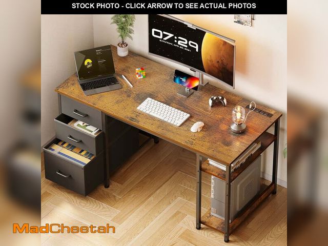 Lot 74-14289014 - 51 Inch Computer Desk with File Drawers &amp; USB Power Outlets- Reversible Home Office Desk with St...