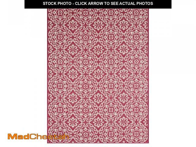 Lot 74-12161029 - Nicole Miller New York Patio Country Julia Transitional Geometric Indoor/Outdoor Area Rug, Pink/Ivor...