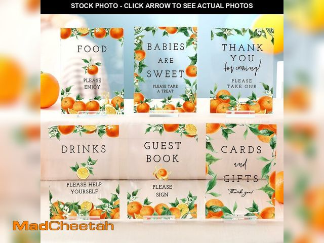 Lot 74-12443935 - Vercraft 6 Pcs Little Cutie Orange Baby Shower Table Decorations Take One Sign Thank You Acrylic Sig...