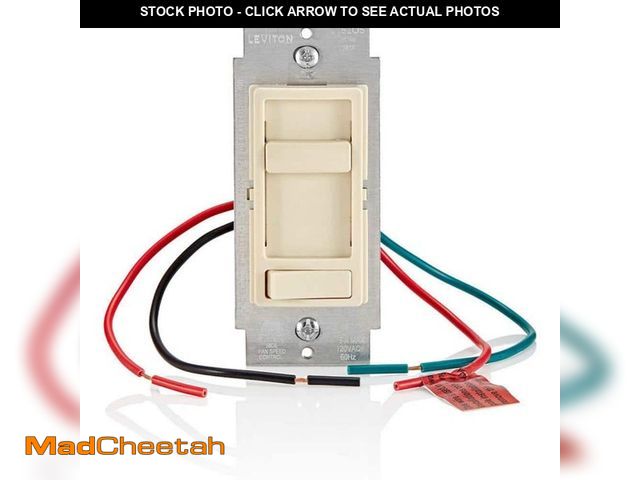 Lot 74-12557533 - Leviton Sure Slide Ceiling Fan Wall Switch, Quiet 3-Speed Fan Control, 1.5 Amps, Light Almond 661F-1...