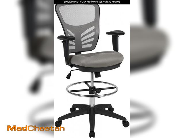 Lot 74-12399773 - Flash Furniture Tyler Mid-Back Light Gray Mesh Ergonomic Drafting Chair with Adjustable Chrome Foot ...