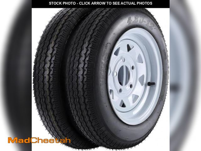 Lot 74-12138006 - Set of 2 4.80-12 4.80x12 480-12 4.80-12 Trailer Tires with 12" Rims, 5 Lug on 4.5", Load Range C 6PR...
