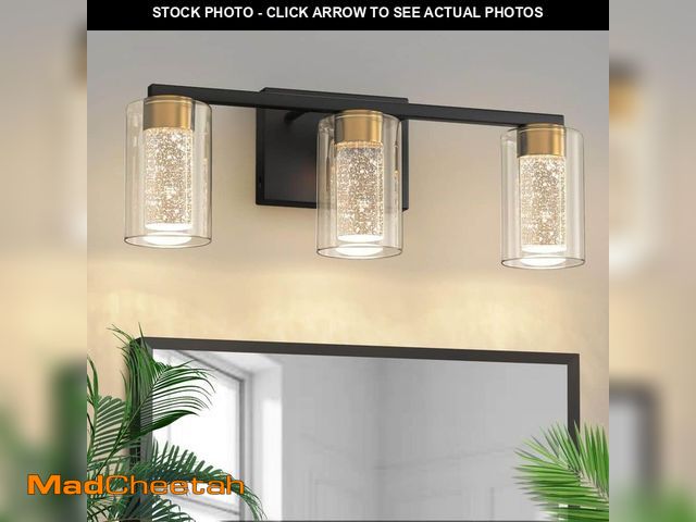 Lot 74-14325539 - YANSUN 18 in. 3-Light Black and Gold Integrated LED Bathroom Vanity Light with Clear Glass Shades 3 ...