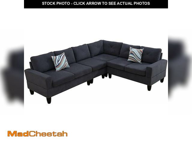 Lot 74-12784584 - (RIGHT CHAISE PIECE ONLY) NicBex Modern Massa Flannel L-Shape Sectional Couch Sofa, Dark Grey, 3 Sea...