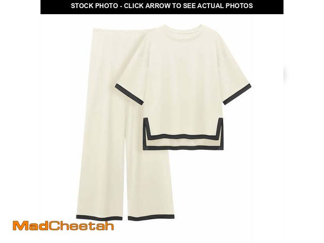 Lot 74-12835674 - MINTREUS Women's Cotton 2-Piece Loungewear Short-Sleeve Round-Neck Pullover Top Wide-Leg Pants Women...