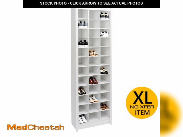 Lot 74-12895114 - Prepac White Tall Storage Cabinet, Shoe Cabinet, Entryway Furniture with 36 Shoe Cubbies 13"D x 23.5...