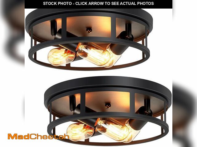 Lot 74-13632089 - XPEHK 2 Pack Farmhouse Flush Mount Ceiling Lights,3-Light Black Hallway Light fixtures,Rustic Semi F...