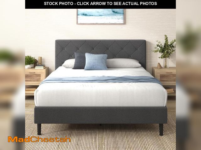 Lot 74-12281314 - Zinus Queen Shalini Upholstered Platform Bed Frame with Headboard [New WonderBox(TM) Version], Woode...