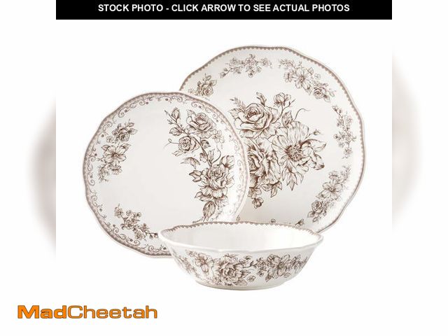 Lot 74-12537621 - The Pioneer Woman Agatha 12-Piece Stoneware Dinnerware Set, Brown - UNUSED