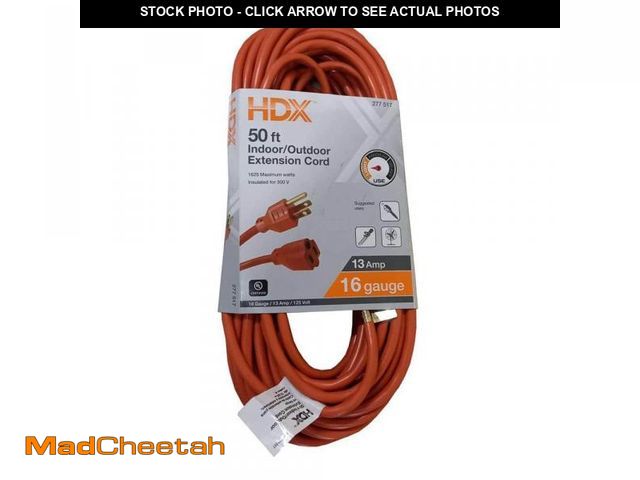 Lot 74-12401034 - HDX 50 ft. 16/3 Light Duty Indoor/Outdoor Extension Cord, Orange - USED
