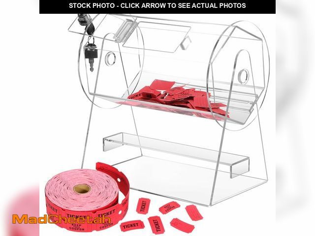 Lot 74-14429467 - MOJIEZUO Acrylic Raffle Drum,Ticket Spinner Cage Include 2000 Red Raffle Tickets Double Roll, Raffle...