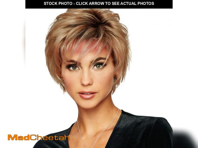 Lot 74-12051756 - Raquel Welch Voltage Short Layered Synthetic Wig by Hairuwear, Petite Cap, R14/88H Golden Wheat - UN...