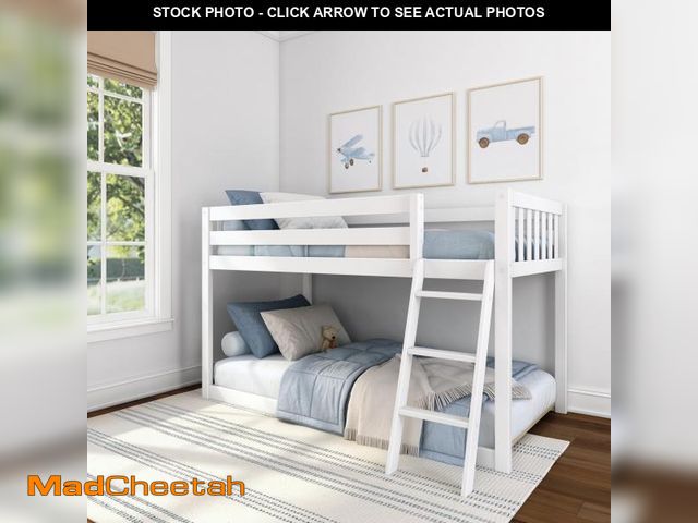 Lot 74-12156597 - Max &amp; Lily Fundamental Twin Low Bunk Bed, Kids Solid Wood Modern Bed Frame with Strong Wooden Sl...
