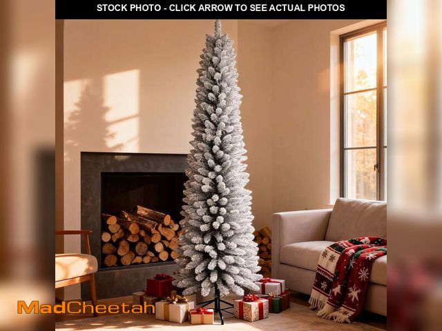 Lot 74-13054943 - Bringstar 7FT Flocked Pencil Christmas Tree,Unlit Artificial Slim Xmas Trees - UNUSED