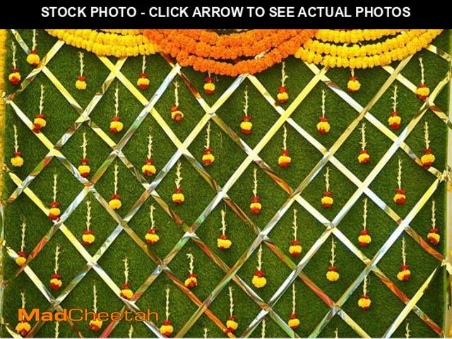 Lot 74-12323818 - Baocicco 8x6.5ft India Pooja Photography Backdrop Yellow Flower Green Flower Wall Hindu Photography ...