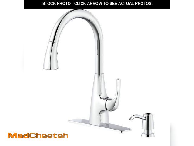 Lot 74-12683591 - Glacier Bay Calandine Single-Handle Pull-Down Sprayer Kitchen Faucet with Soap Dispenser in Chrome -...