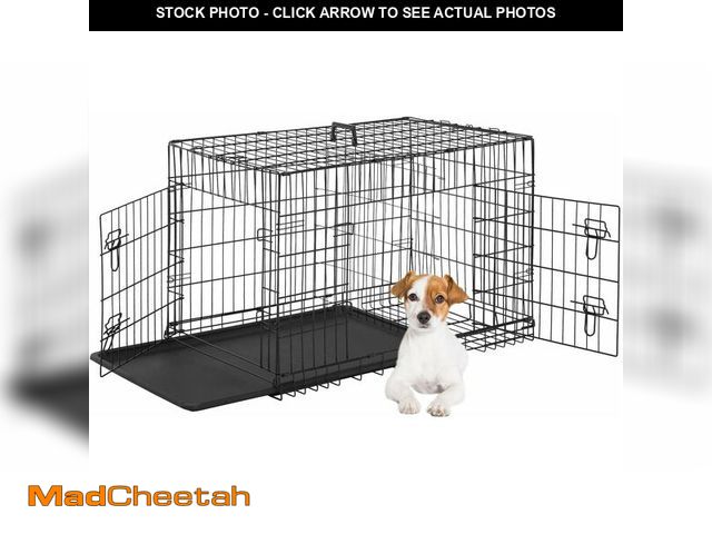 Lot 74-14067254 - (DAMAGE ON TRAY) FDW Dog Crate for Small Dogs 24 Inch Folding Metal WirePet Cage Double Door W/Divid...