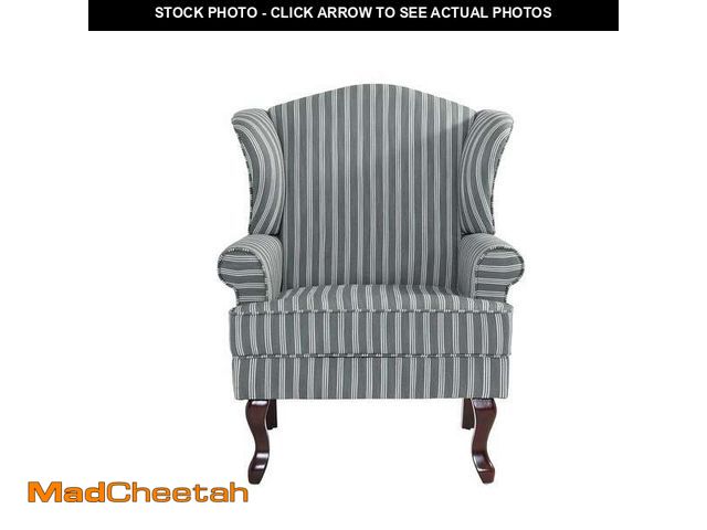 Lot 74-12659682 - Uixe Mid-Century Retro Style Stripe Gray Linen Upholstered Wingback Arm Chair with Wooden Legs (Set ...
