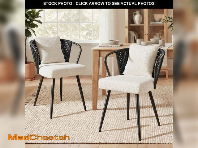Lot 74-14588703 - Daluvenix Rattan Dining Chairs Set of 2 Accent Chairs with Rattan Backrest &amp; Teddy Fleece Fabric...