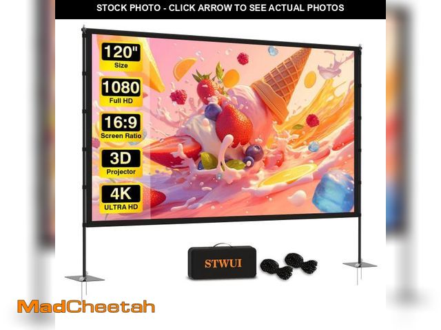 Lot 74-12051370 - Outdoor-Projector-Screen-with-Stand - 120 inch Portable Projector Screen Indoor Outdoor Projector Sc...